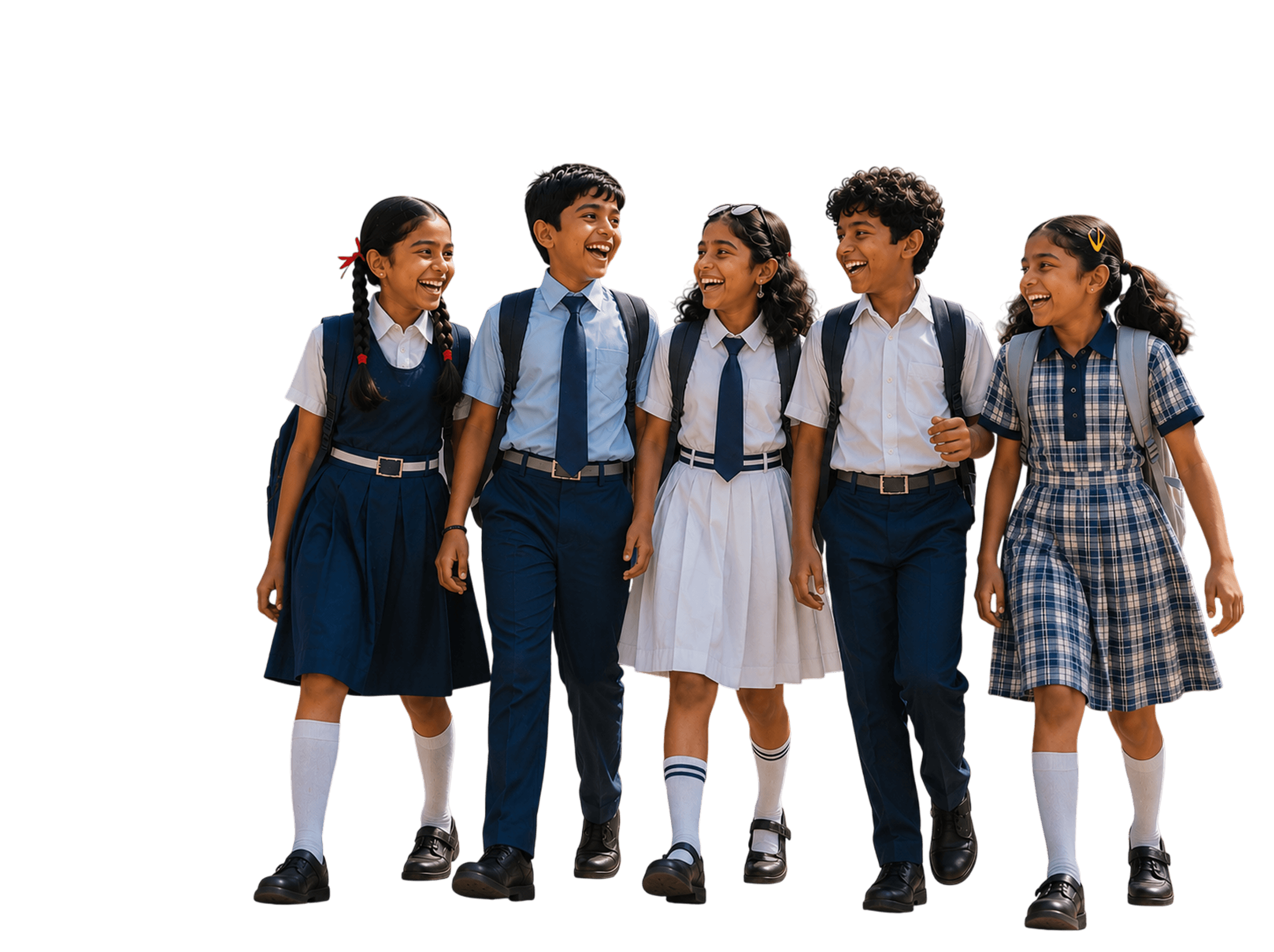 A group of smiling school students walking together